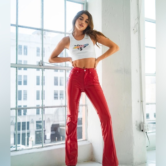 REVICE RED LEATHER PANTS NWT - Picture 5 of 6